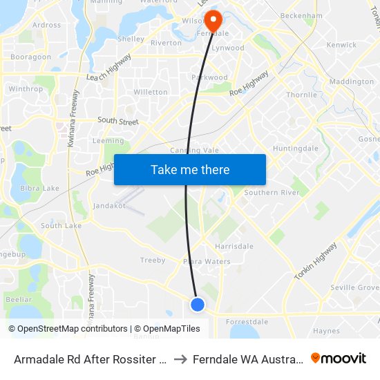 Armadale Rd After Rossiter Av to Ferndale WA Australia map