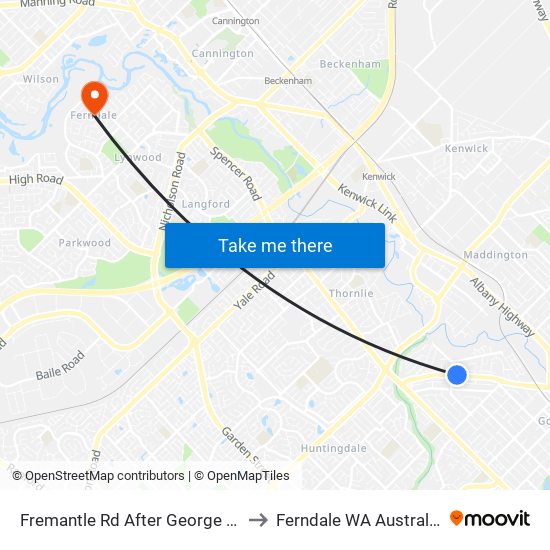 Fremantle Rd After George St to Ferndale WA Australia map