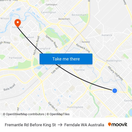 Fremantle Rd Before King St to Ferndale WA Australia map