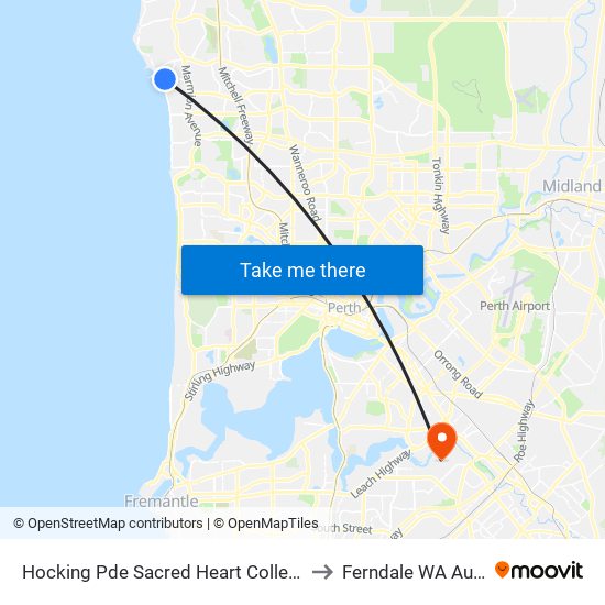 Hocking Pde Sacred Heart College Stand 3 to Ferndale WA Australia map