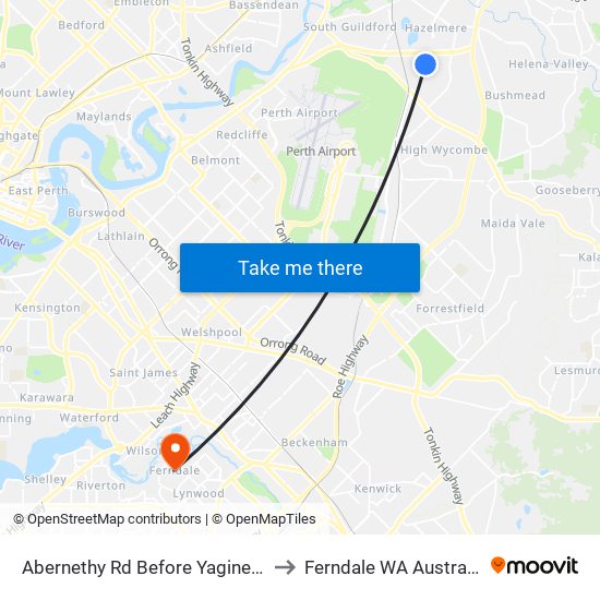 Abernethy Rd Before Yagine Cl to Ferndale WA Australia map