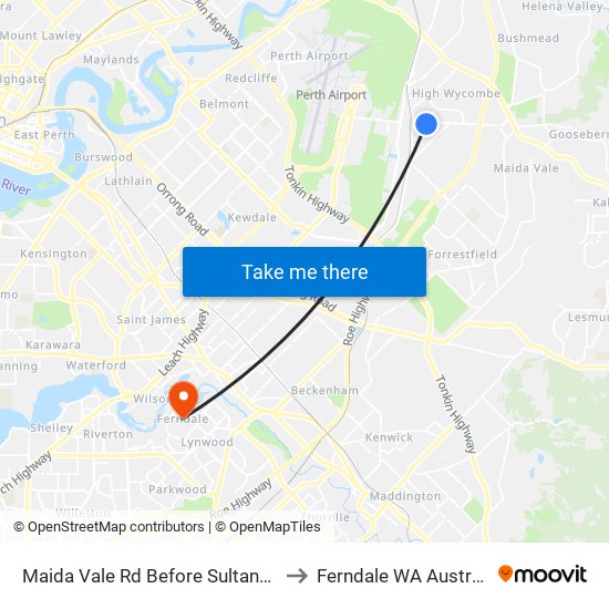 Maida Vale Rd Before Sultana Rd to Ferndale WA Australia map