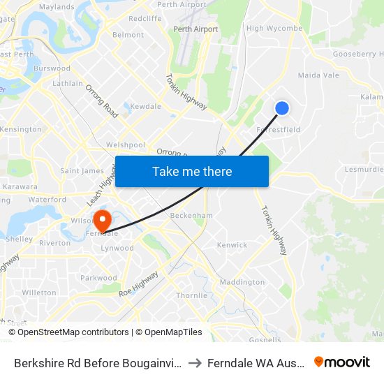 Berkshire Rd Before Bougainvillea Av to Ferndale WA Australia map