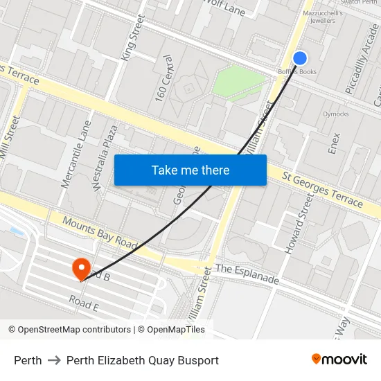 Perth to Perth Elizabeth Quay Busport map
