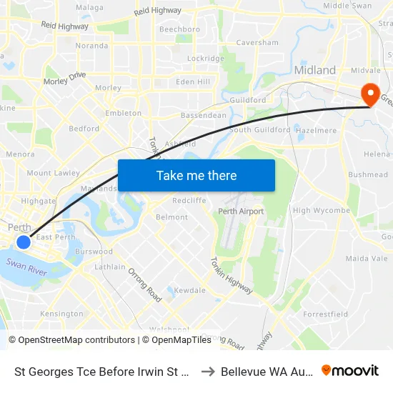 St Georges Tce Before Irwin St Eastbound to Bellevue WA Australia map