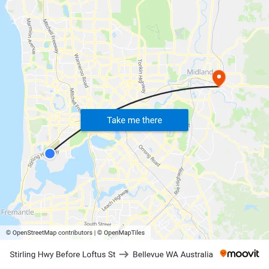Stirling Hwy Before Loftus St to Bellevue WA Australia map