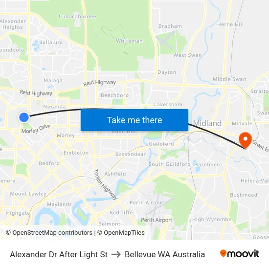 Alexander Dr After Light St to Bellevue WA Australia map