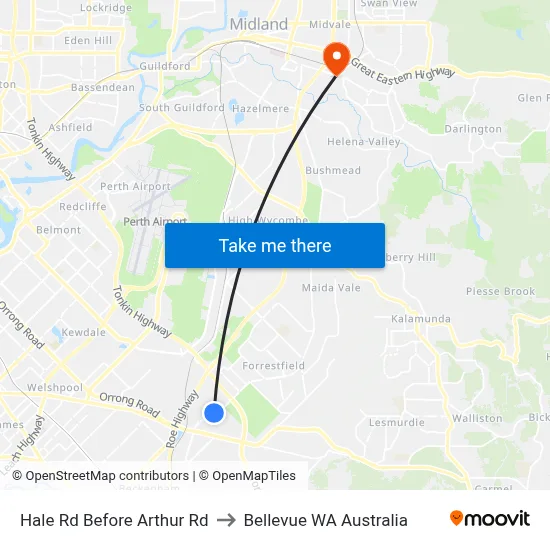 Hale Rd Before Arthur Rd to Bellevue WA Australia map