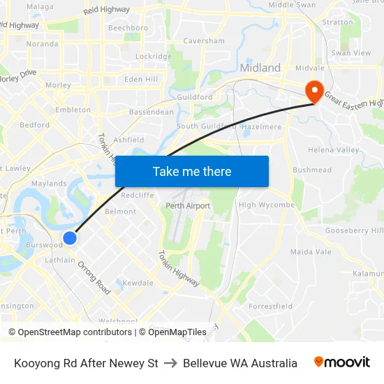 Kooyong Rd After Newey St to Bellevue WA Australia map
