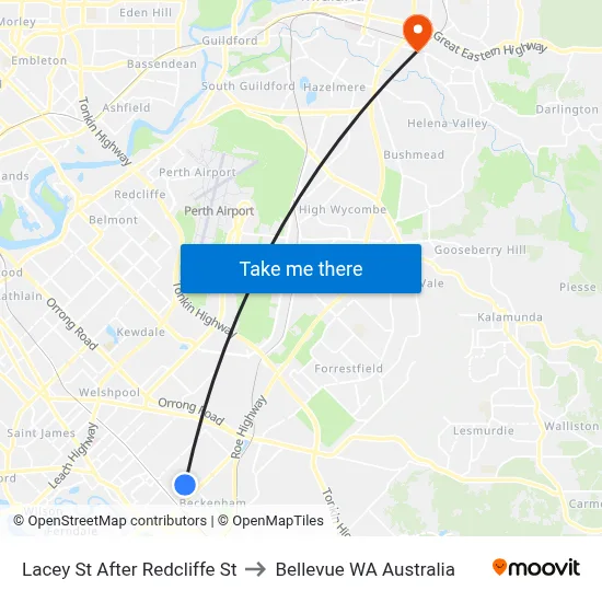 Lacey St After Redcliffe St to Bellevue WA Australia map