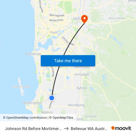 Johnson Rd Before Mortimer Rd to Bellevue WA Australia map