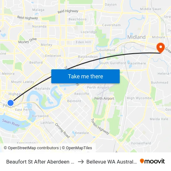 Beaufort St After Aberdeen St to Bellevue WA Australia map
