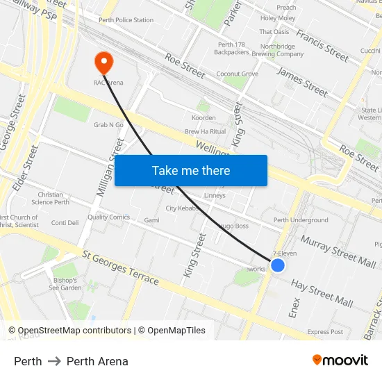 Perth to Perth Arena map