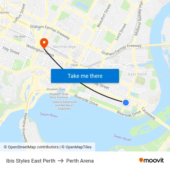 Ibis Styles East Perth to Perth Arena map
