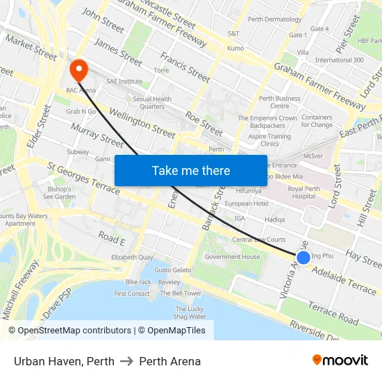 Urban Haven, Perth to Perth Arena map