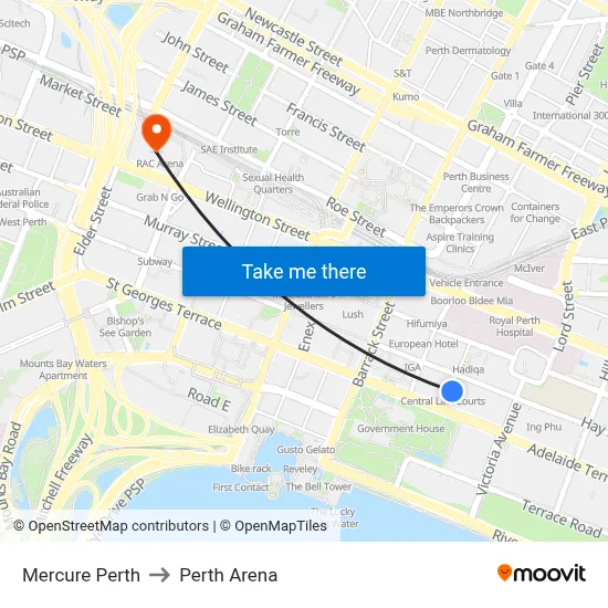 Mercure Perth to Perth Arena map