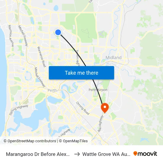 Marangaroo Dr Before Alexander Dr to Wattle Grove WA Australia map
