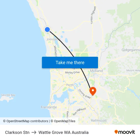 Clarkson Stn to Wattle Grove WA Australia map