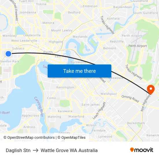Daglish Stn to Wattle Grove WA Australia map
