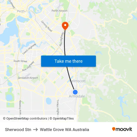 Sherwood Stn to Wattle Grove WA Australia map