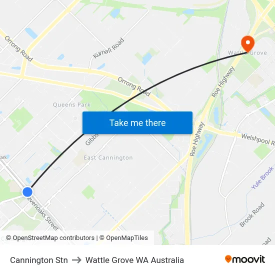Cannington Stn to Wattle Grove WA Australia map