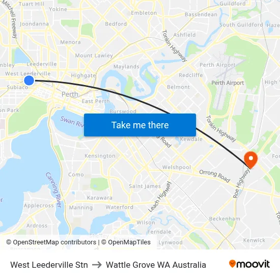 West Leederville Stn to Wattle Grove WA Australia map