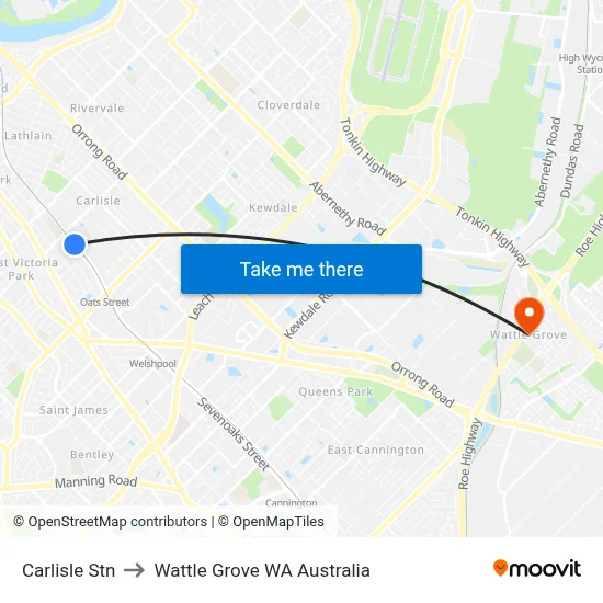 Carlisle Stn to Wattle Grove WA Australia map