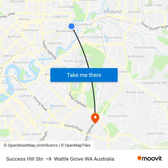 Success Hill Stn to Wattle Grove WA Australia map