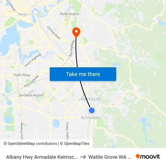 Albany Hwy Armadale Kelmscott Hospital to Wattle Grove WA Australia map
