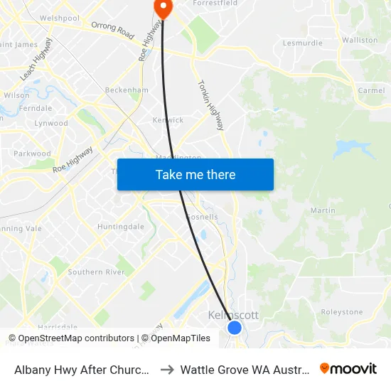 Albany Hwy After Church St to Wattle Grove WA Australia map