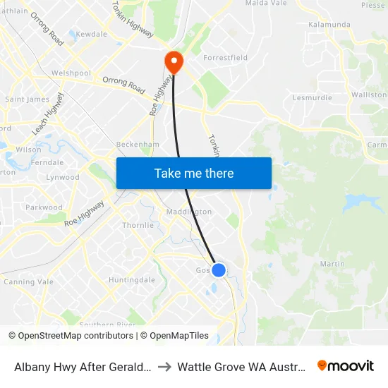 Albany Hwy After Gerald St to Wattle Grove WA Australia map