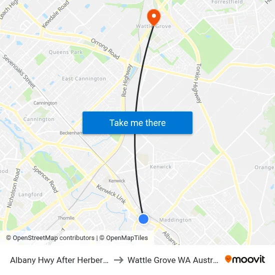 Albany Hwy After Herbert St to Wattle Grove WA Australia map