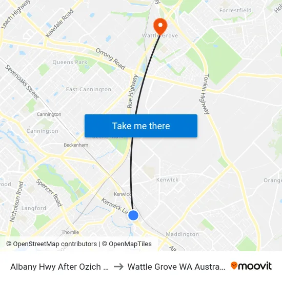 Albany Hwy After Ozich Ct to Wattle Grove WA Australia map