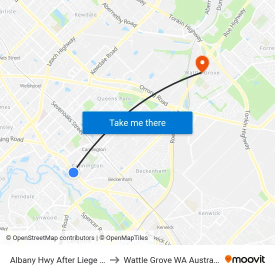 Albany Hwy After Liege St to Wattle Grove WA Australia map