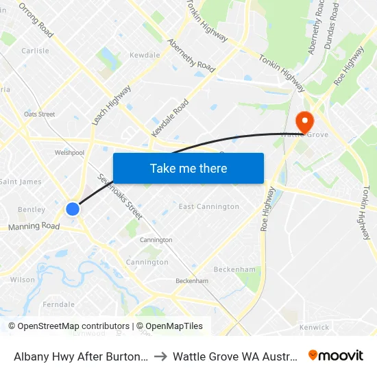 Albany Hwy After Burton St to Wattle Grove WA Australia map