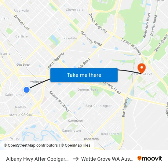 Albany Hwy After Coolgardie St to Wattle Grove WA Australia map
