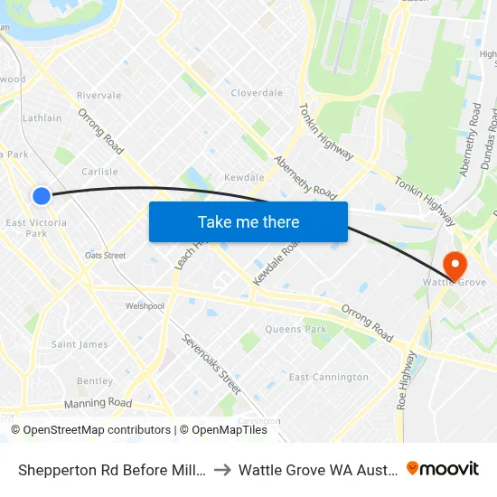 Shepperton Rd Before Miller St to Wattle Grove WA Australia map