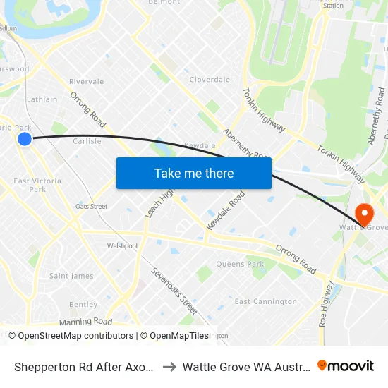 Shepperton Rd After Axon Av to Wattle Grove WA Australia map