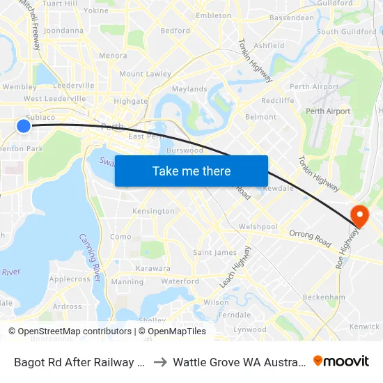 Bagot Rd After Railway Rd to Wattle Grove WA Australia map