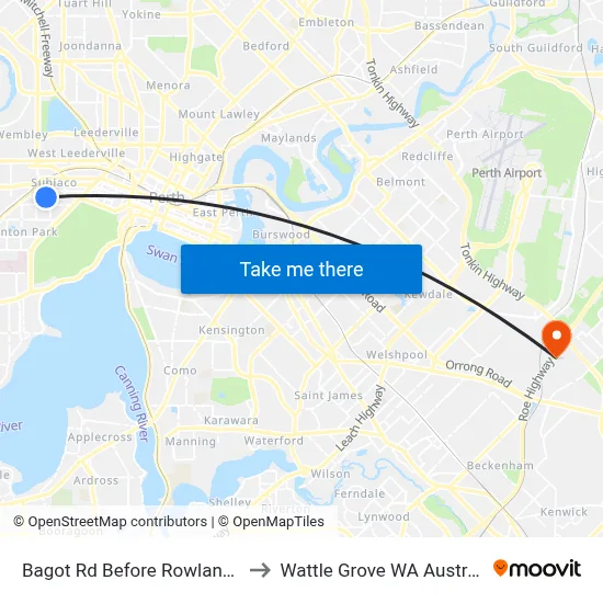 Bagot Rd Before Rowland St to Wattle Grove WA Australia map
