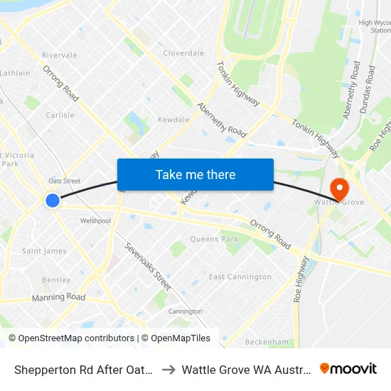 Shepperton Rd After Oats St to Wattle Grove WA Australia map