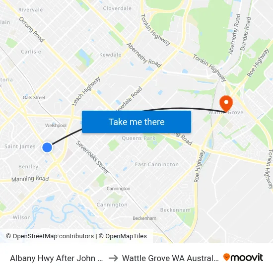 Albany Hwy After John St to Wattle Grove WA Australia map