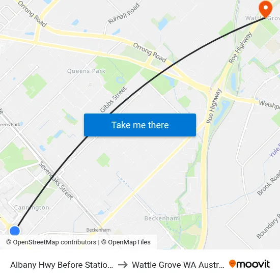 Albany Hwy Before Station St to Wattle Grove WA Australia map