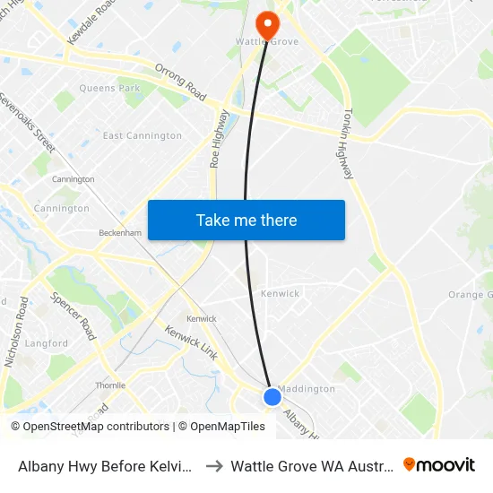 Albany Hwy Before Kelvin Rd to Wattle Grove WA Australia map