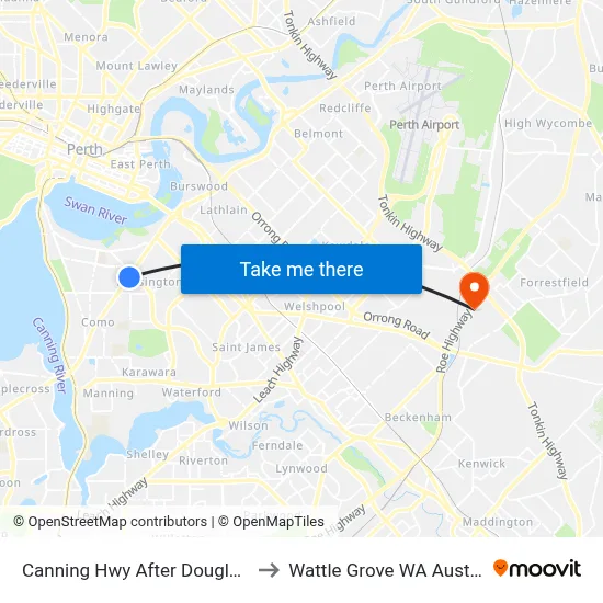 Canning Hwy After Douglas Av to Wattle Grove WA Australia map