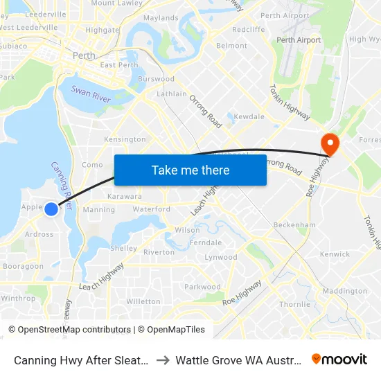 Canning Hwy After Sleat Rd to Wattle Grove WA Australia map