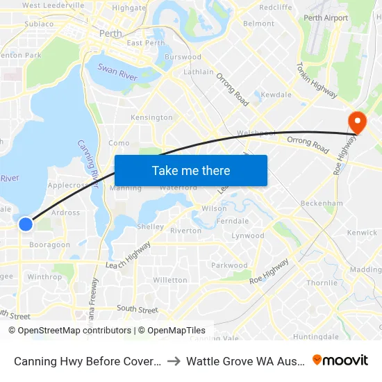Canning Hwy Before Coverley St to Wattle Grove WA Australia map