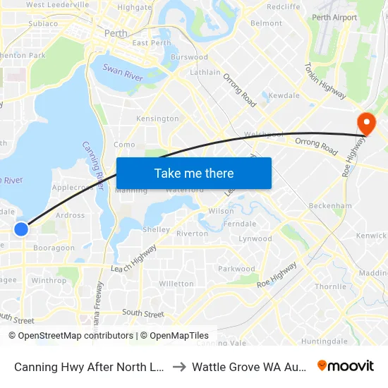 Canning Hwy After North Lake Rd to Wattle Grove WA Australia map