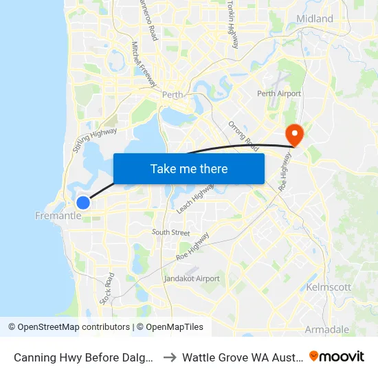 Canning Hwy Before Dalgety St to Wattle Grove WA Australia map