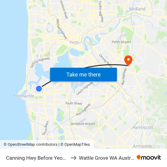 Canning Hwy Before Yeovil St to Wattle Grove WA Australia map